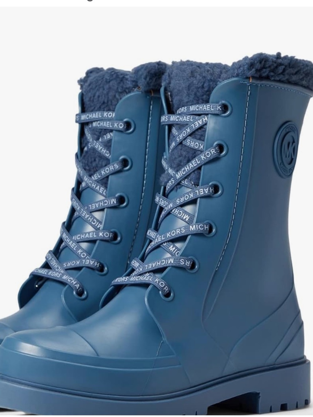 Michael Kors Teal Lace-Up Platform Boots with Shearling Trim